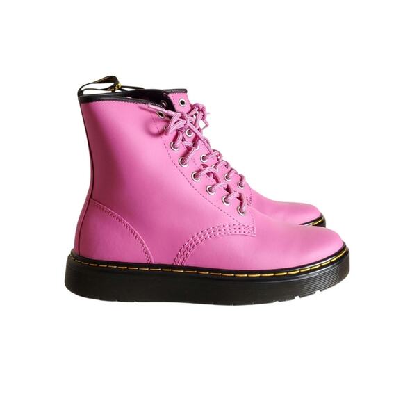NEW Dr. Martens Zavala Pink Unisex Combat Boots 8 Eye Laceup Booties - Picture 2 of 13